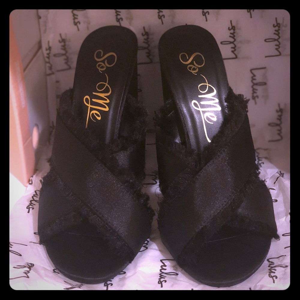 High Heel Mules with frayed edge